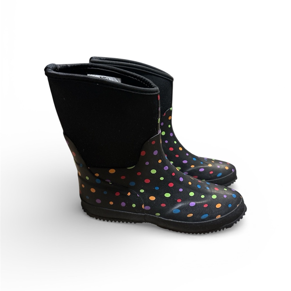 Western Chief Rubber Rain Boots Black Ditsy Dots - Women’s Size 8